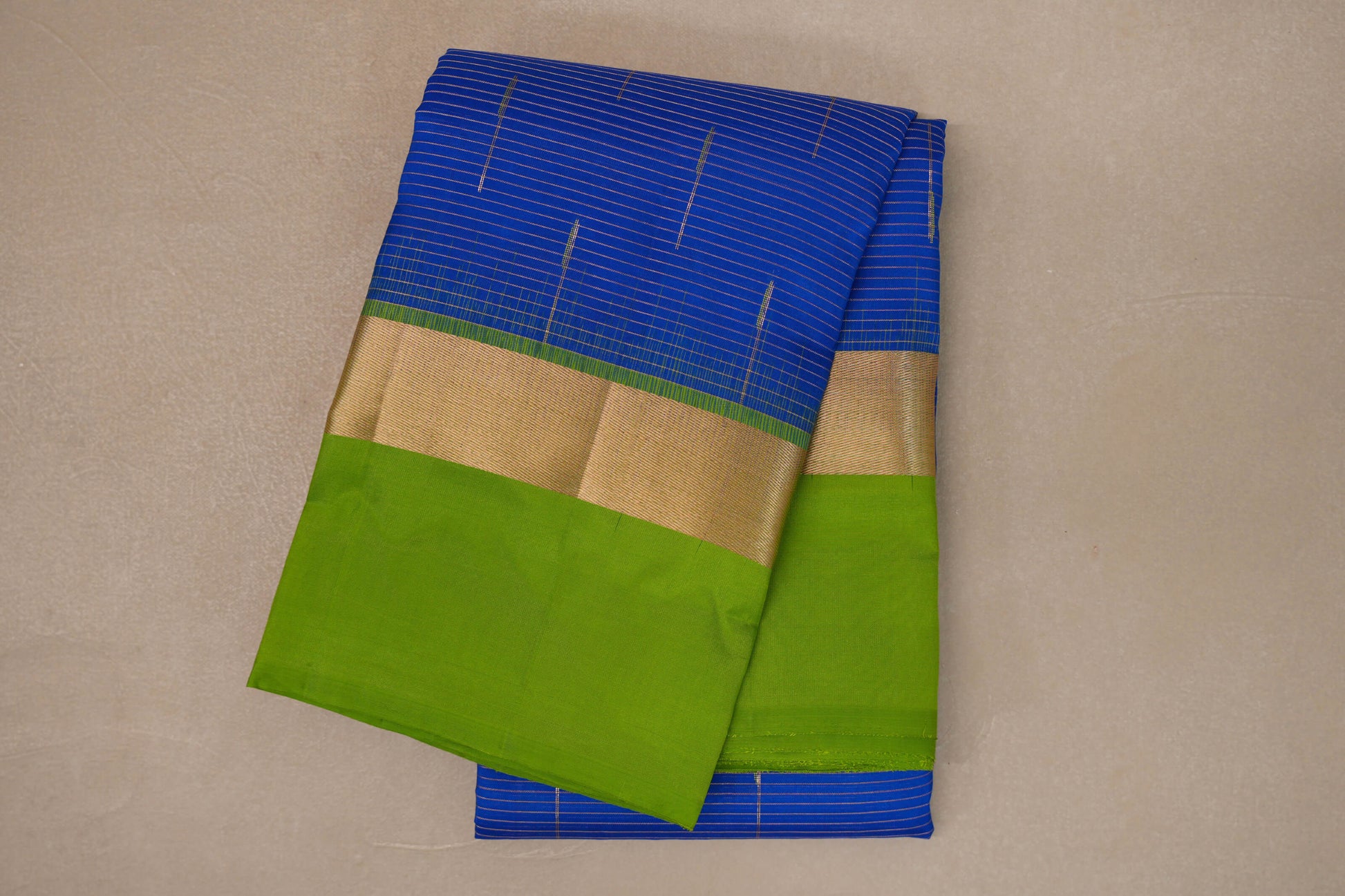 Deep Blue with Parrot Green Borders Light Weight Kanjivaram Silk Saree