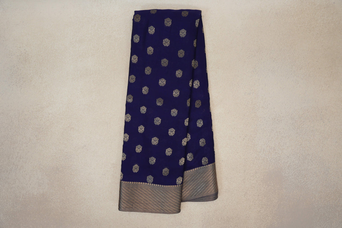 Online Deep Blue Mysore Silk Saree