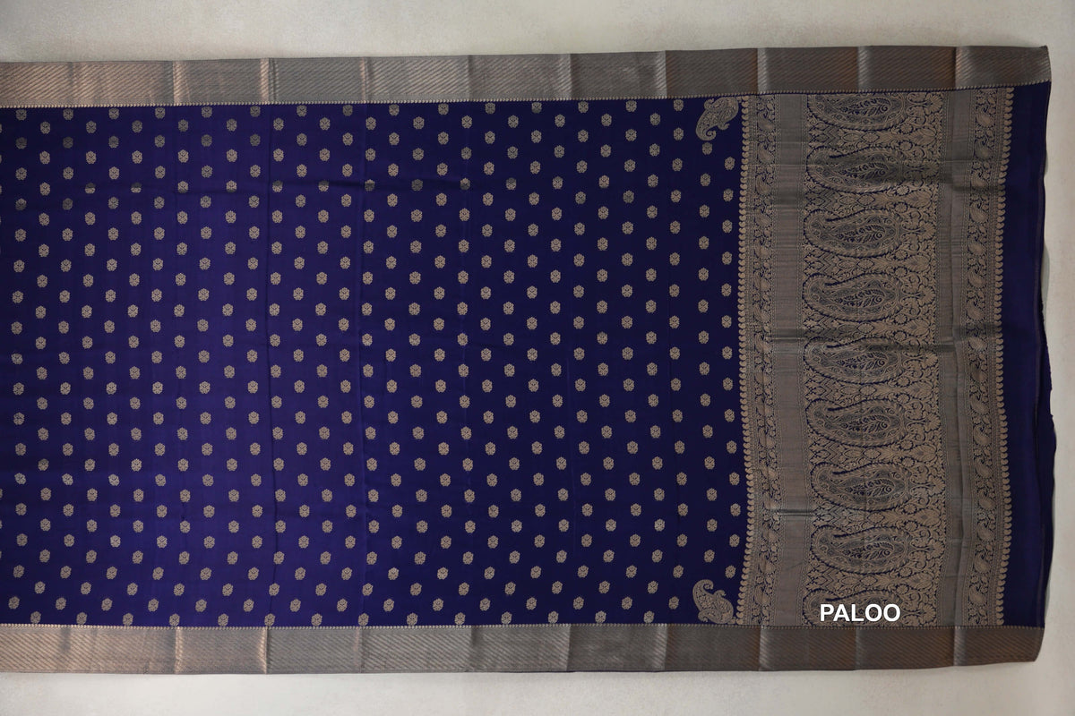 Deep Blue Mysore Silk Saree paloo