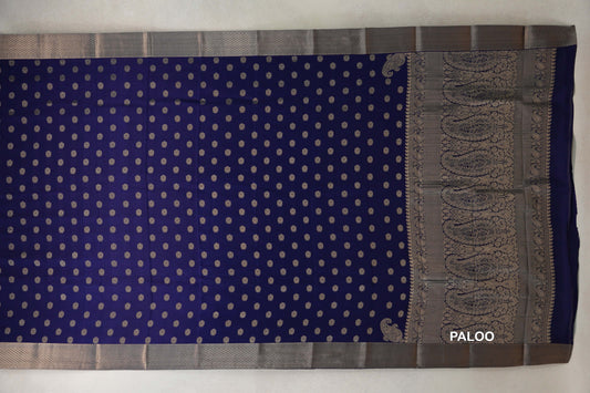 Deep Blue Mysore Silk Saree paloo