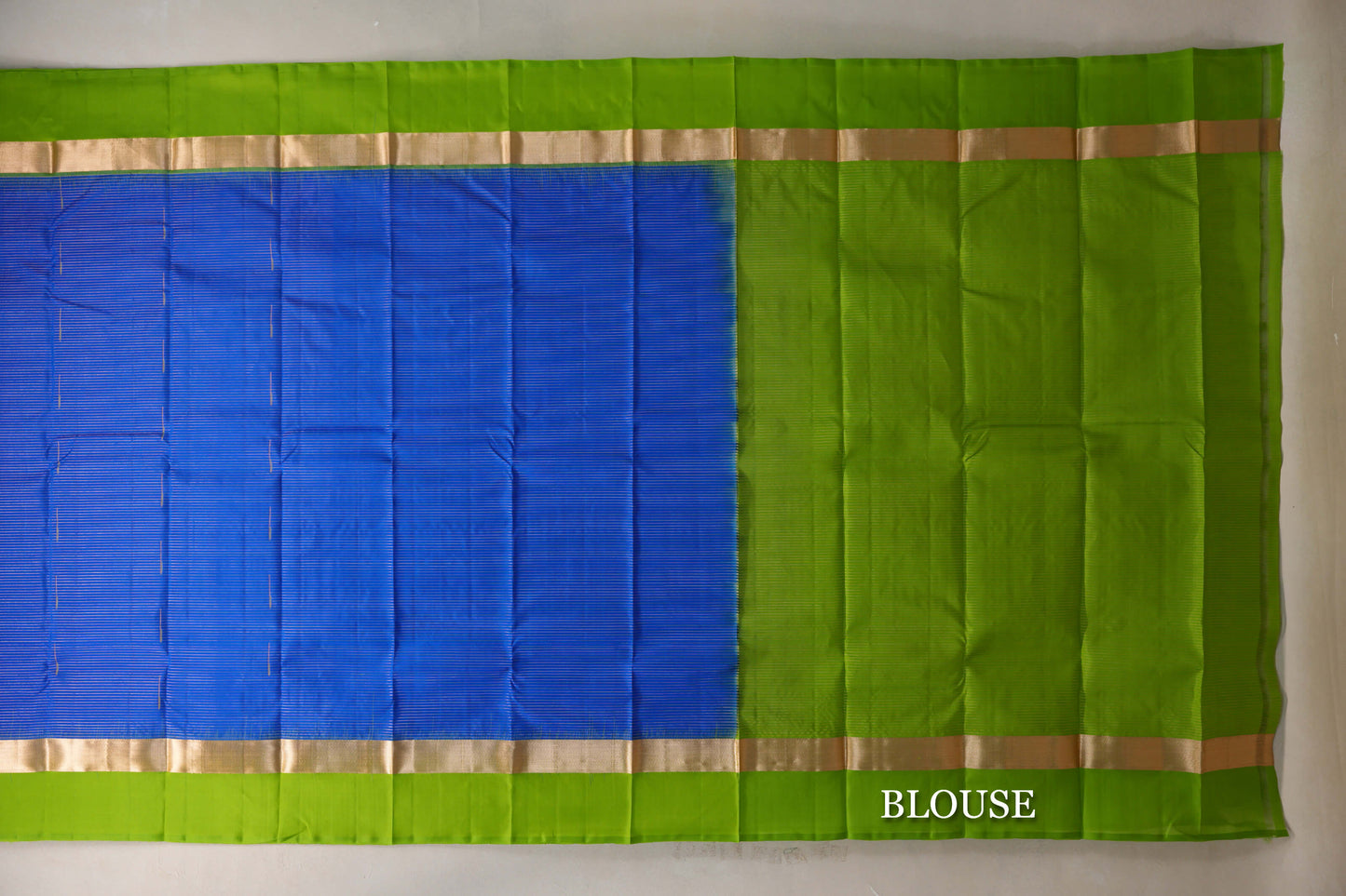 Deep Blue with Parrot Green Borders Light Weight Kanjivaram Silk Saree blouse