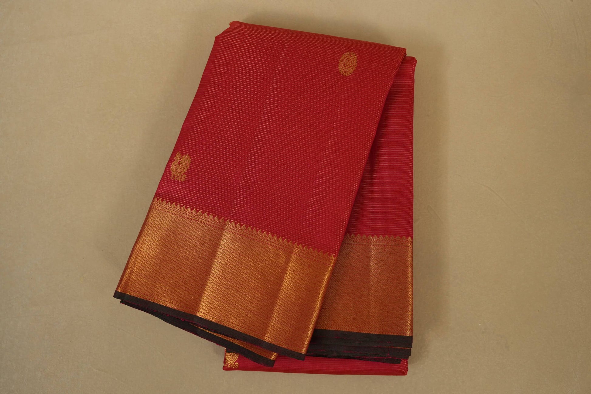 Folded Red Vintage Kanjivaram Silk Saree 