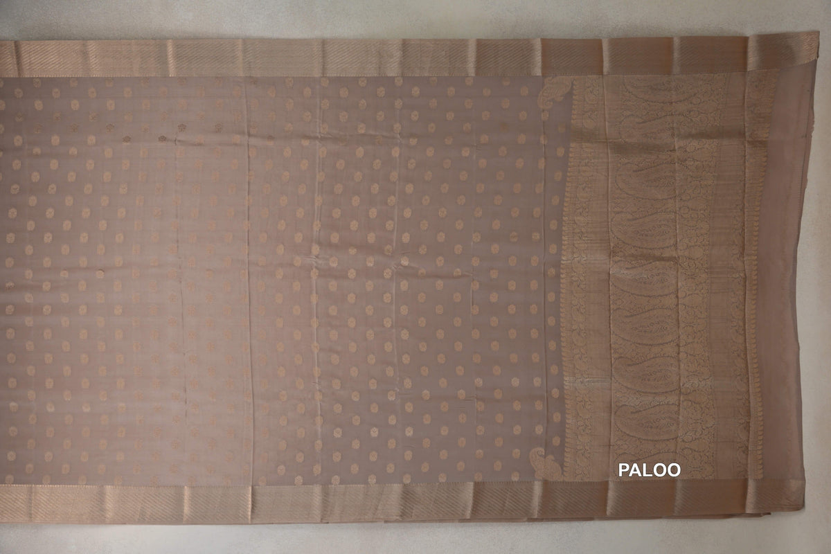 Dark Beige Mysore Silk Saree paloo