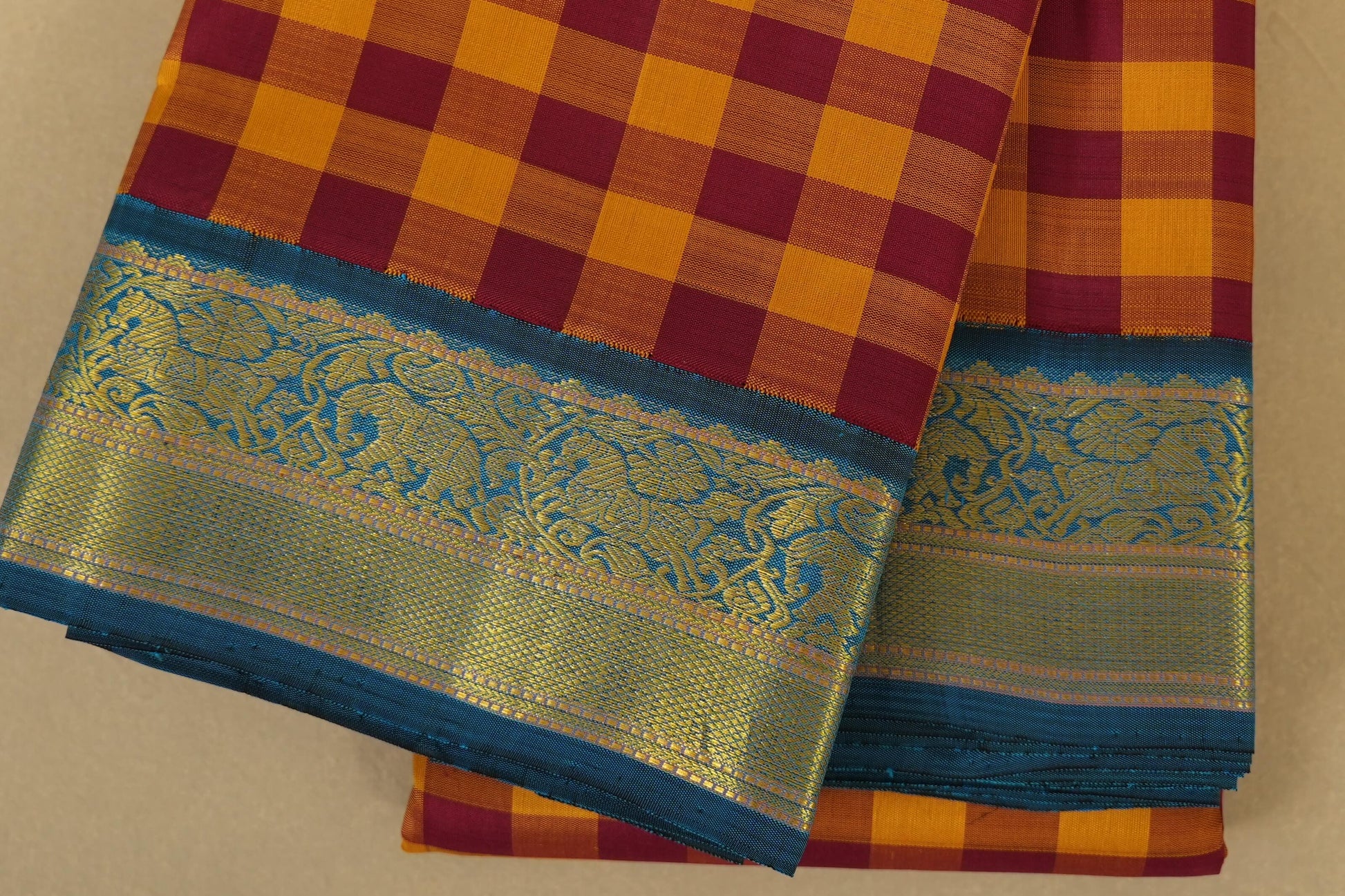 Multi Colour Vintage Kanjivaram Silk Saree  border zoom