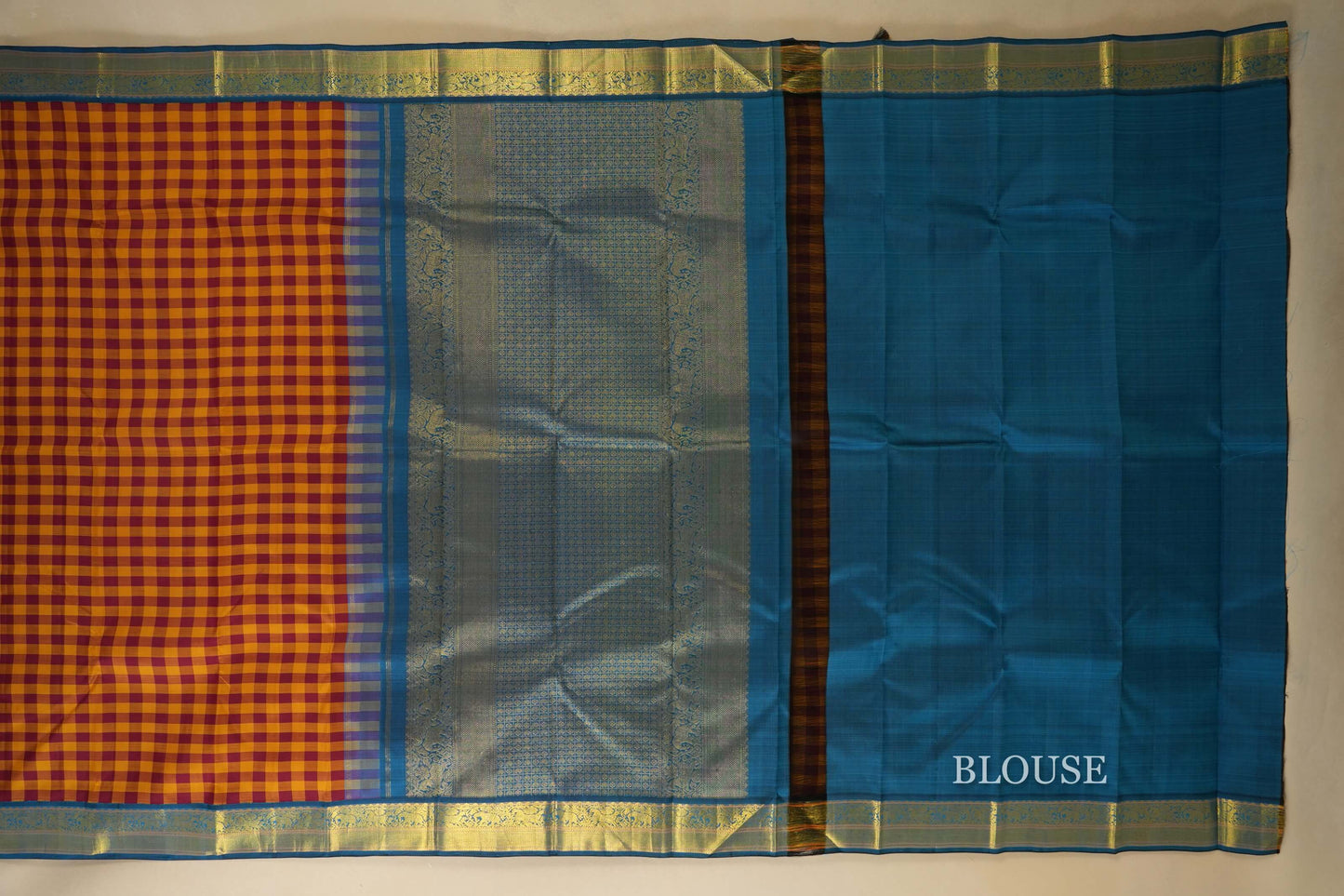 Multi Colour Vintage Kanjivaram Silk Saree blouse