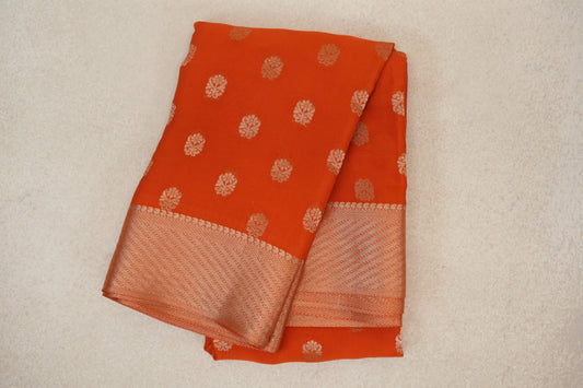 Dark Orange Mysore Silk Saree