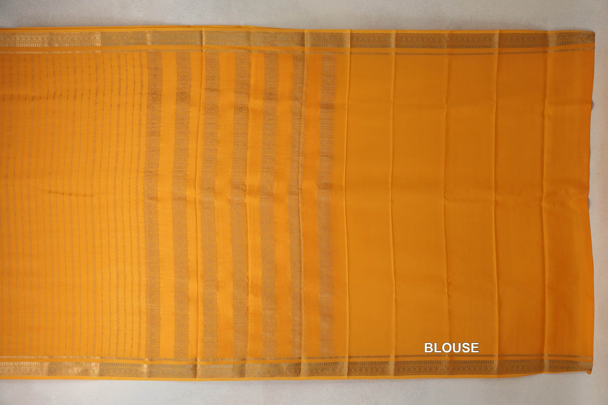 Bright Yellow Mysore Silk Saree blouse