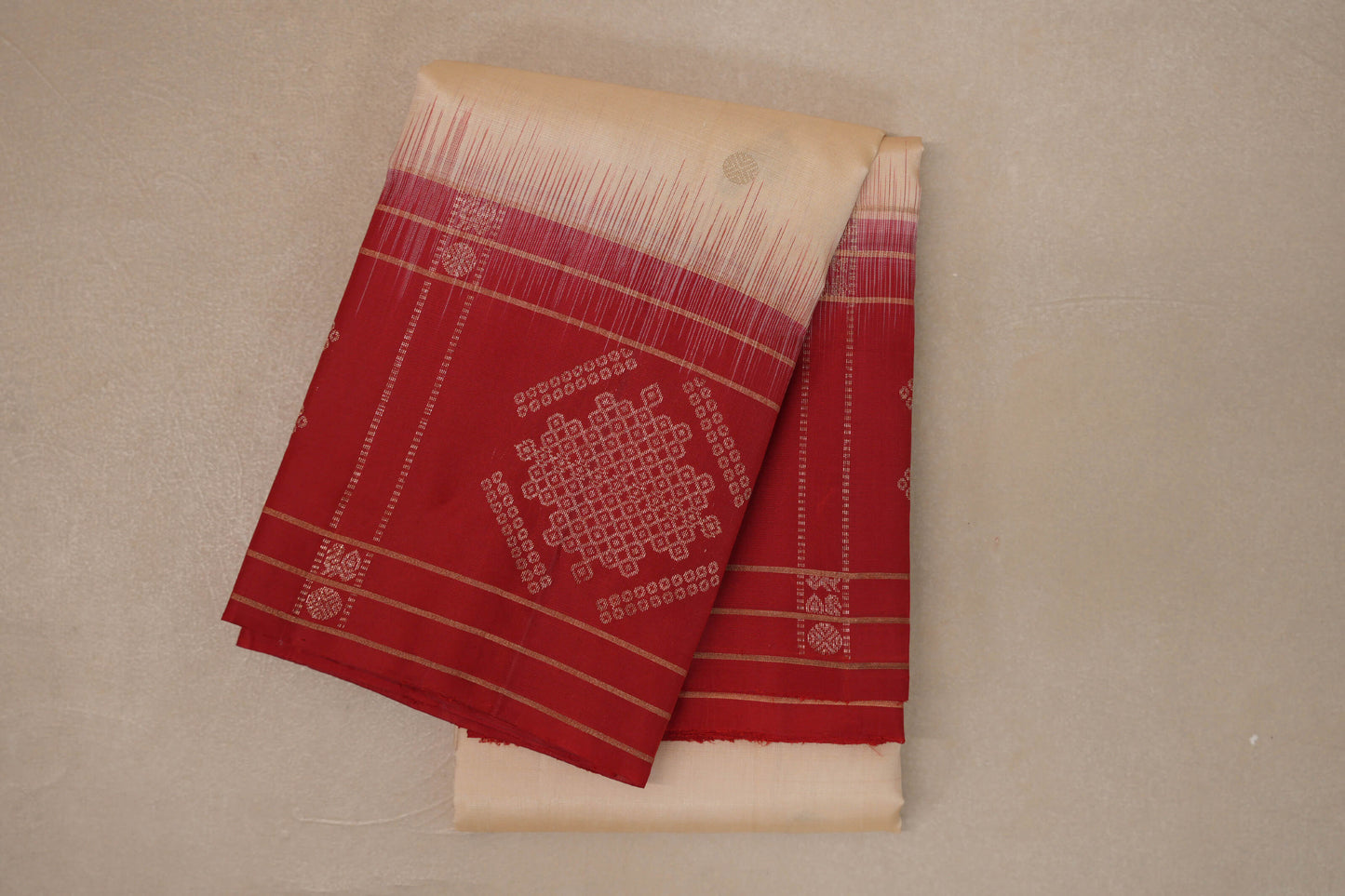 Cream with Bright Red Borders Light Weight Kanjivaram Silk Saree