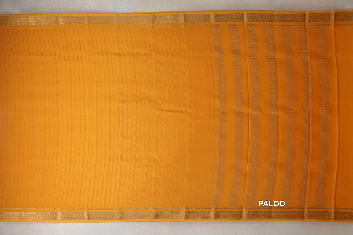 Bright Yellow Mysore Silk Saree paloo