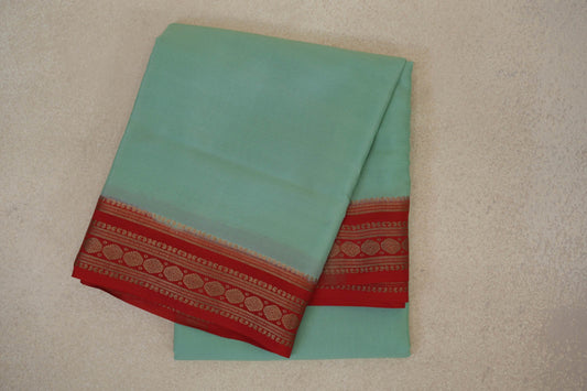 Mint Green with Bright Red Borders Mysore Silk Saree