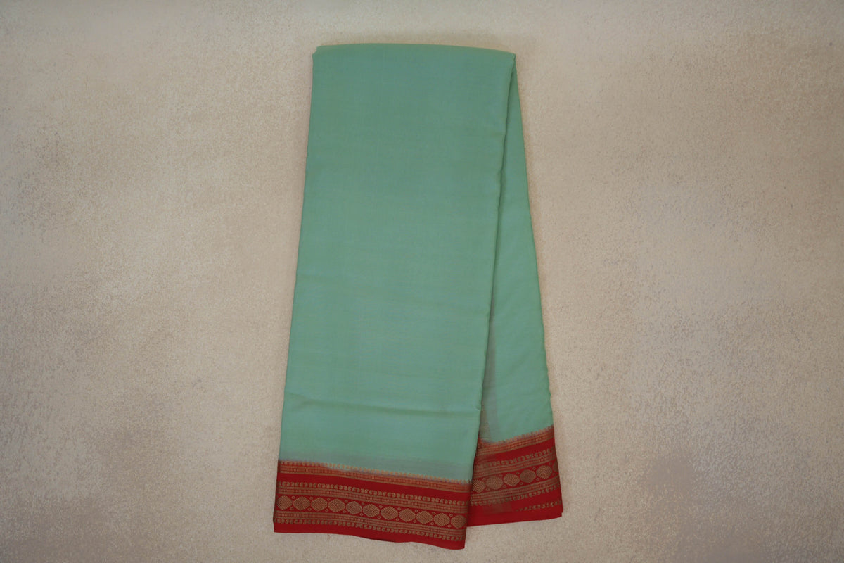 Online Mint Green with Bright Red Borders Mysore Silk Saree