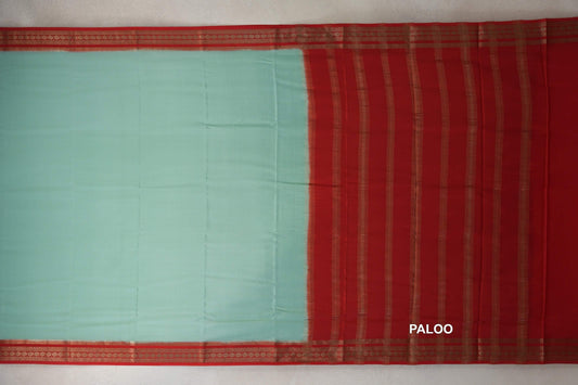 Mint Green with Bright Red Borders Mysore Silk Saree paloo