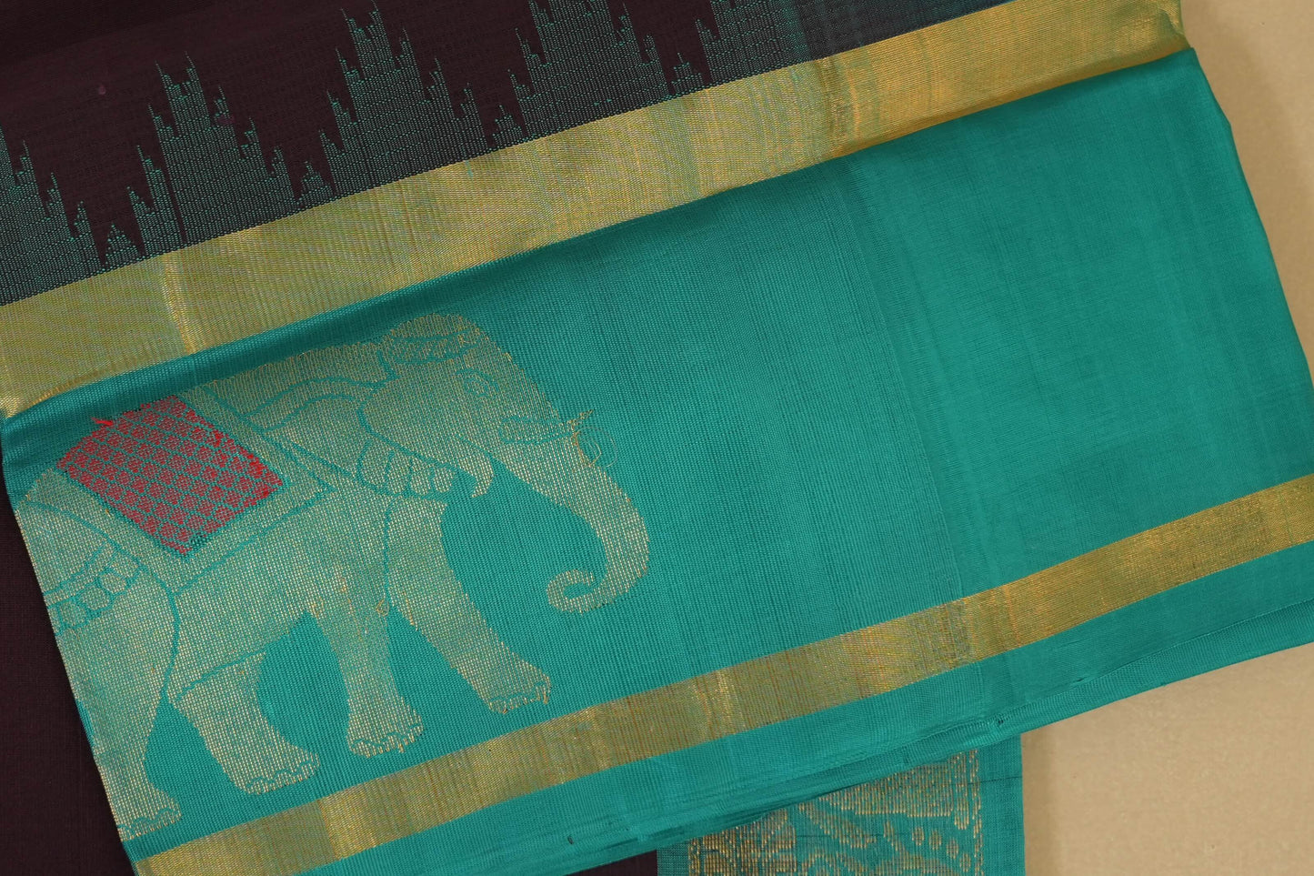 Coffee Brown Silk Cotton Saree border zoom