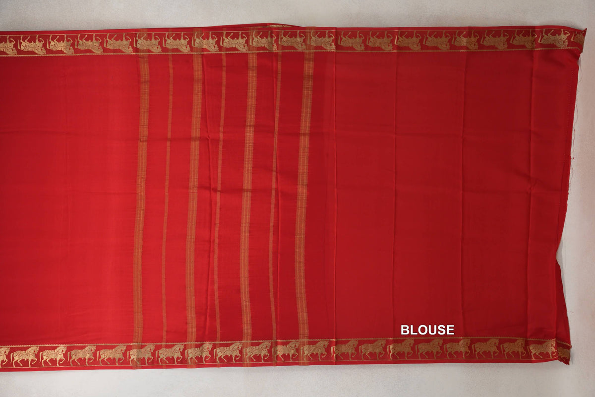 Tomato Red Mysore Silk Saree blouse
