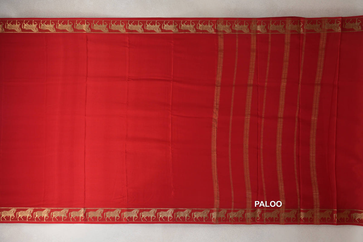Tomato Red Mysore Silk Saree paloo