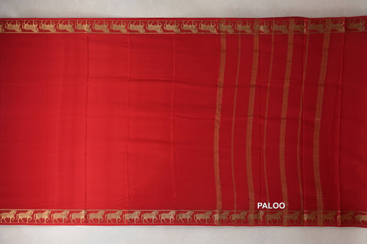 Tomato Red Mysore Silk Saree paloo