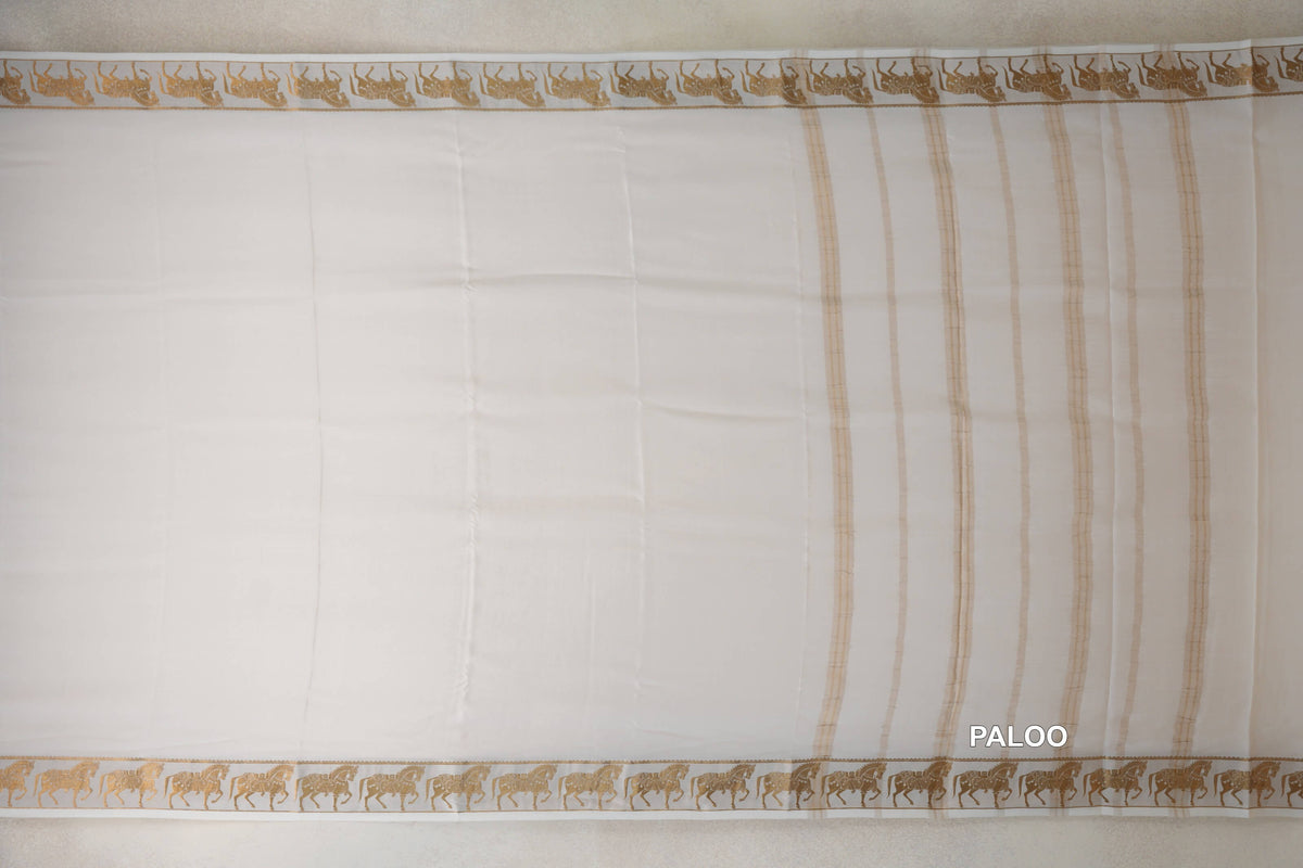 Off white Mysore Silk Saree paloo