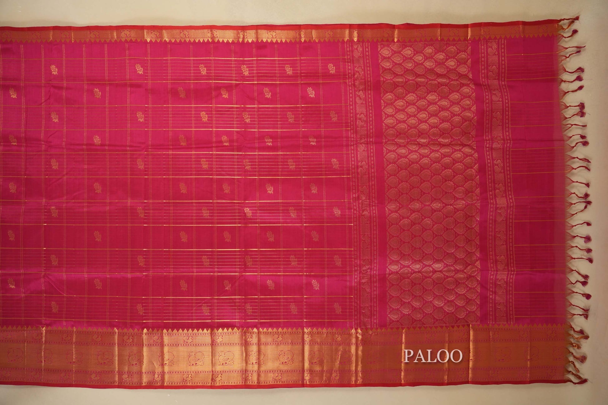 Pink Silk Cotton Saree Paloo