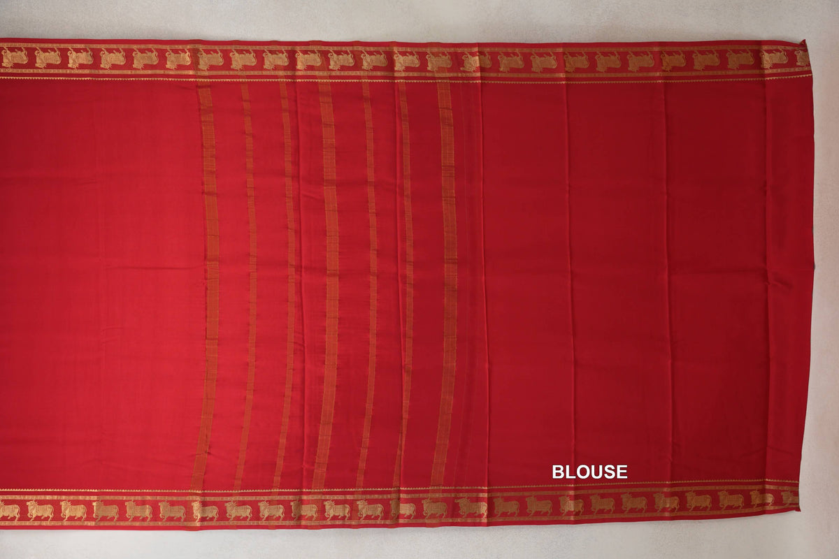 Bright Red Mysore Silk Saree blouse