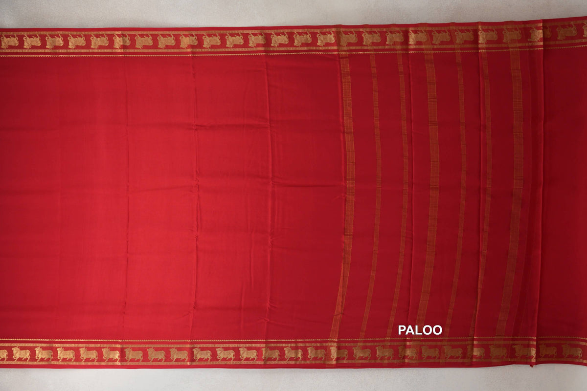 Bright Red Mysore Silk Saree paloo