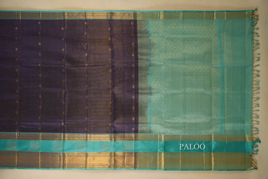 Navy Blue with Rama Blue Borders Silk Cotton Saree  Paloo