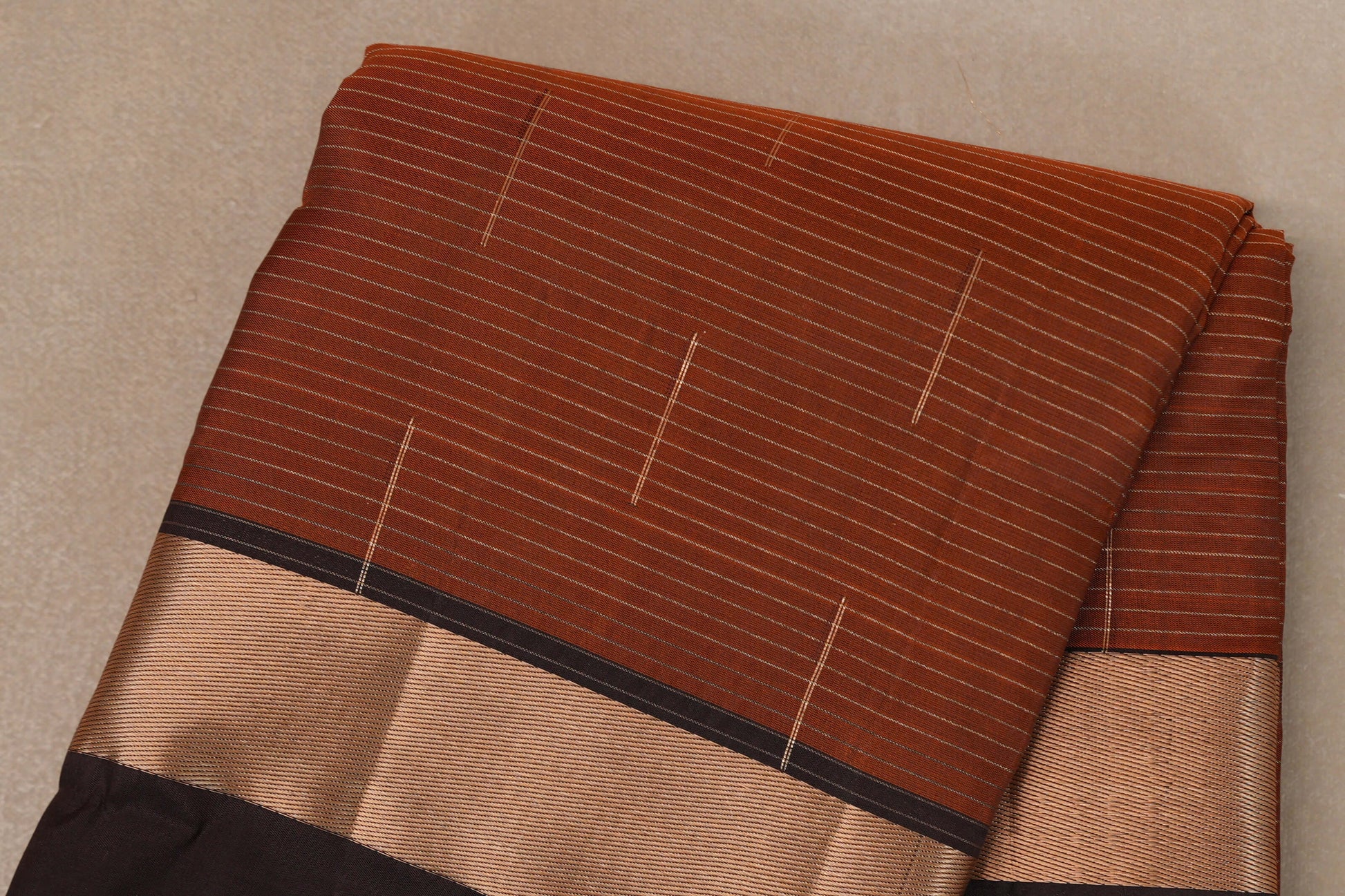 Light Brown with Dark Brown Borders Light Weight Kanjivaram Silk Saree body