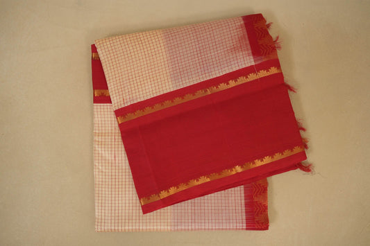 Folded Half White with Red Borders Silk Cotton Saree