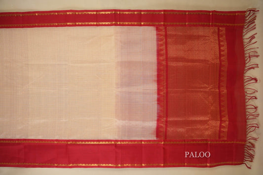 Half White with Red Borders Silk Cotton Saree Paloo