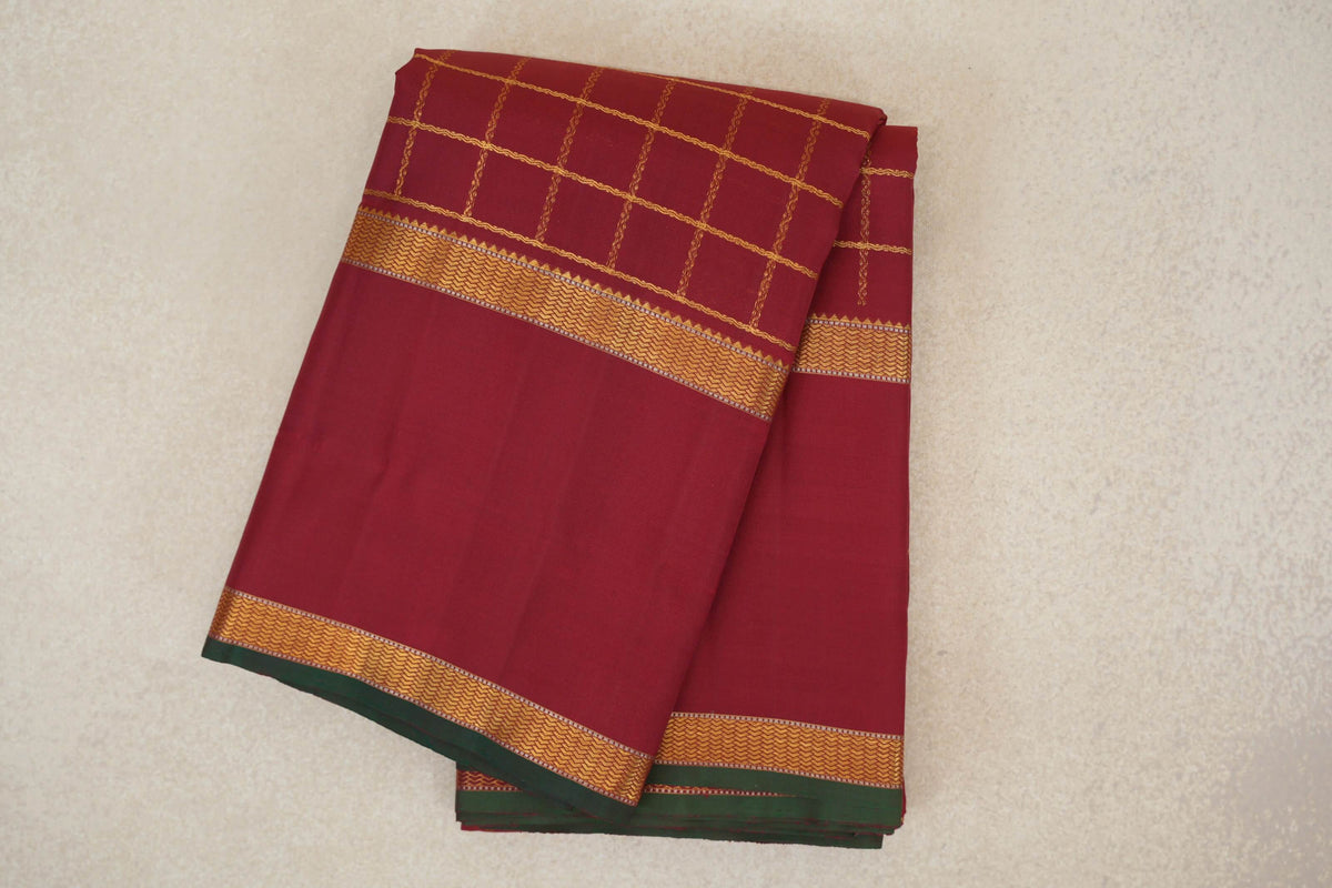 Reddish Maroon with Rettai Pettu Borders Vintage Kanjivaram Silk Saree