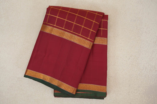 Reddish Maroon with Rettai Pettu Borders Vintage Kanjivaram Silk Saree