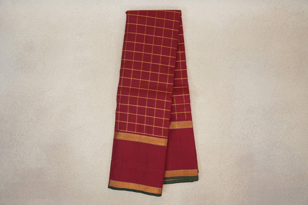 Online Reddish Maroon with Rettai Pettu Borders Vintage Kanjivaram Silk Saree