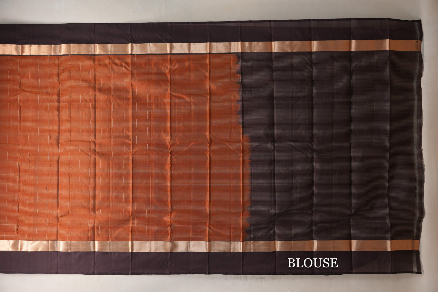 Light Brown with Dark Brown Borders Light Weight Kanjivaram Silk Saree blouse