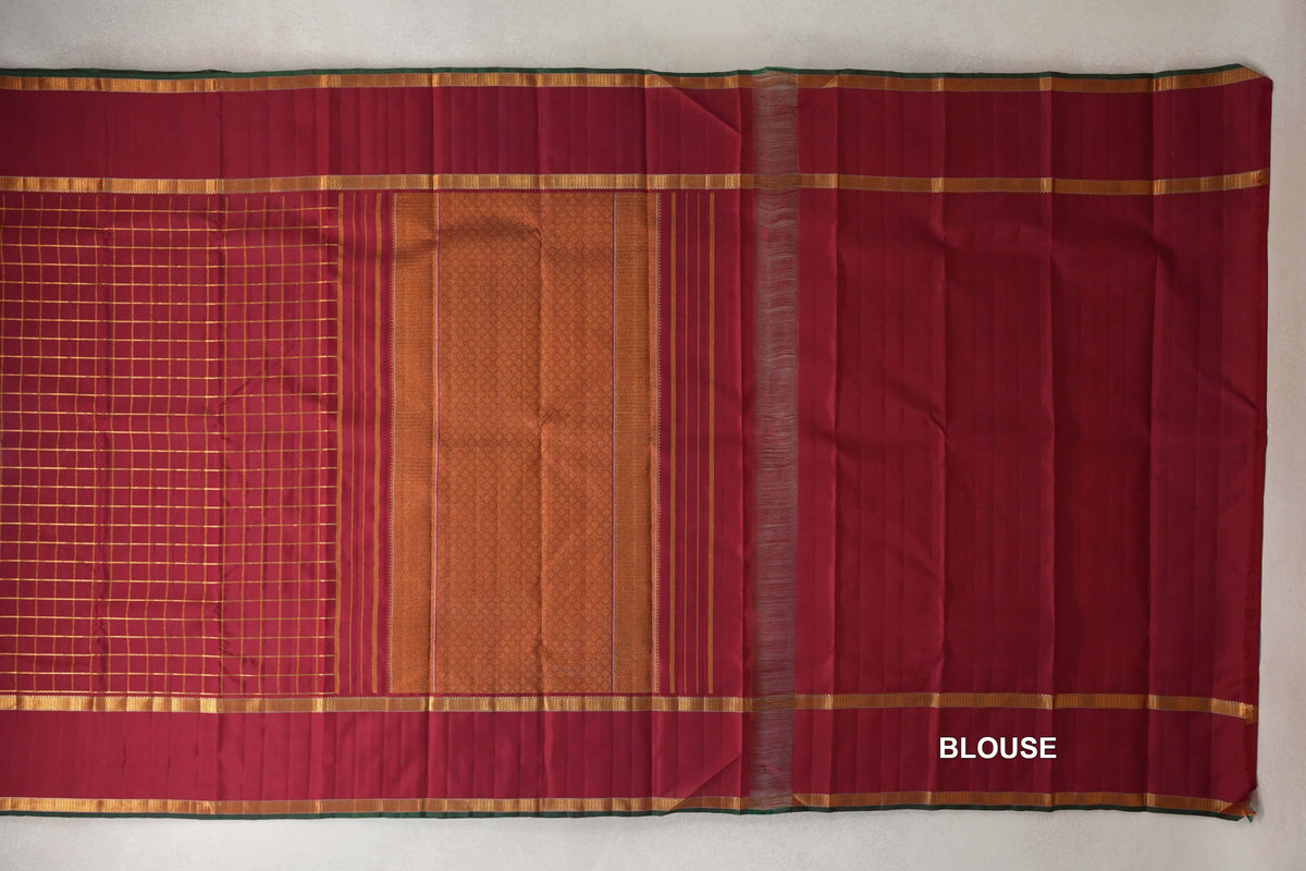 Reddish Maroon with Rettai Pettu Borders Vintage Kanjivaram Silk Saree blouse
