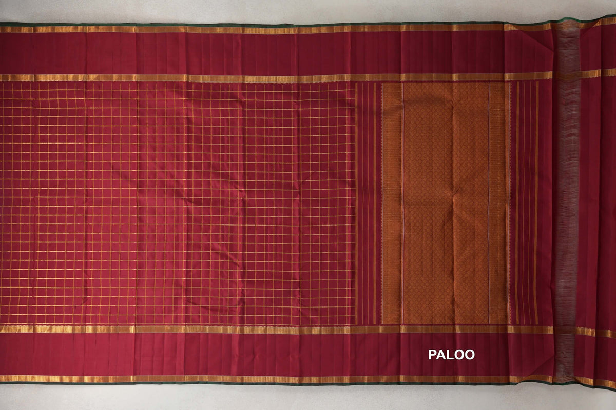 Reddish Maroon with Rettai Pettu Borders Vintage Kanjivaram Silk Saree paloo