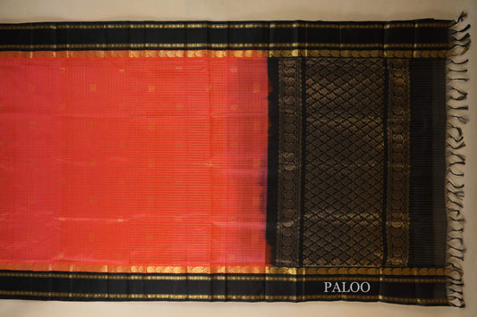 Peach Pink Silk Cotton Saree Paloo