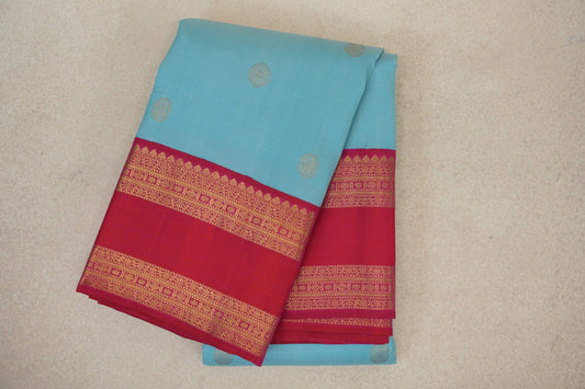 Sky Blue with Bright Rani Pink Rettai Pettu Borders Vintage Kanjivaram Silk Saree