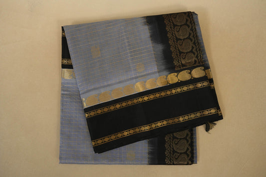 Folded Gray with Black Borders Silk Cotton Saree