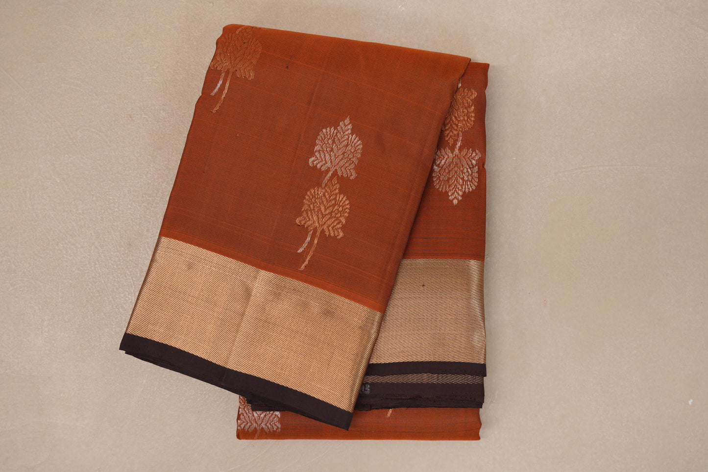 Brownish Orange with Dark Coffee Brown Light Weight Kanjivaram Silk Saree