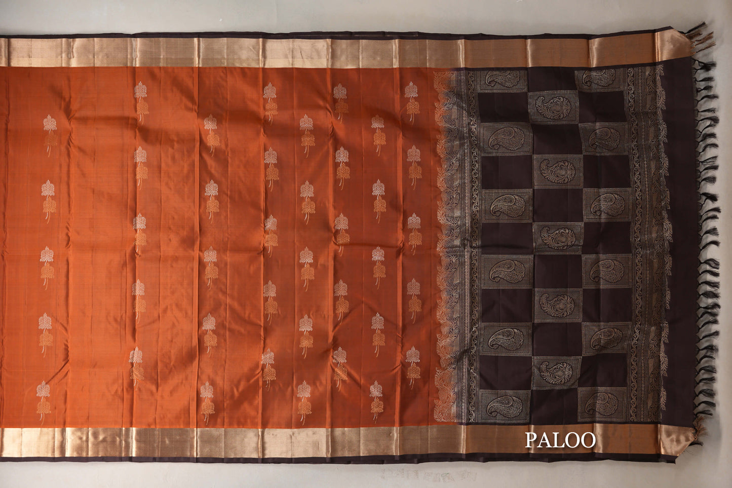 Brownish Orange with Dark Coffee Brown Light Weight Kanjivaram Silk Saree