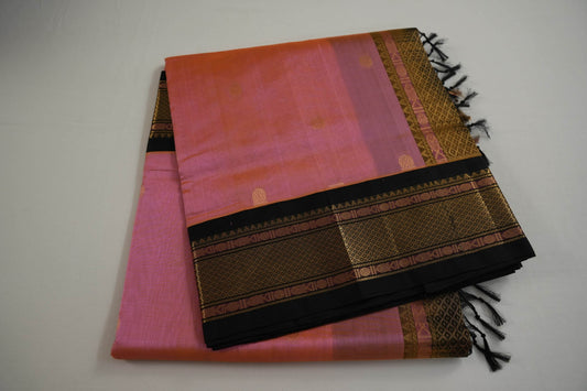 Peach pink silk cotton saree