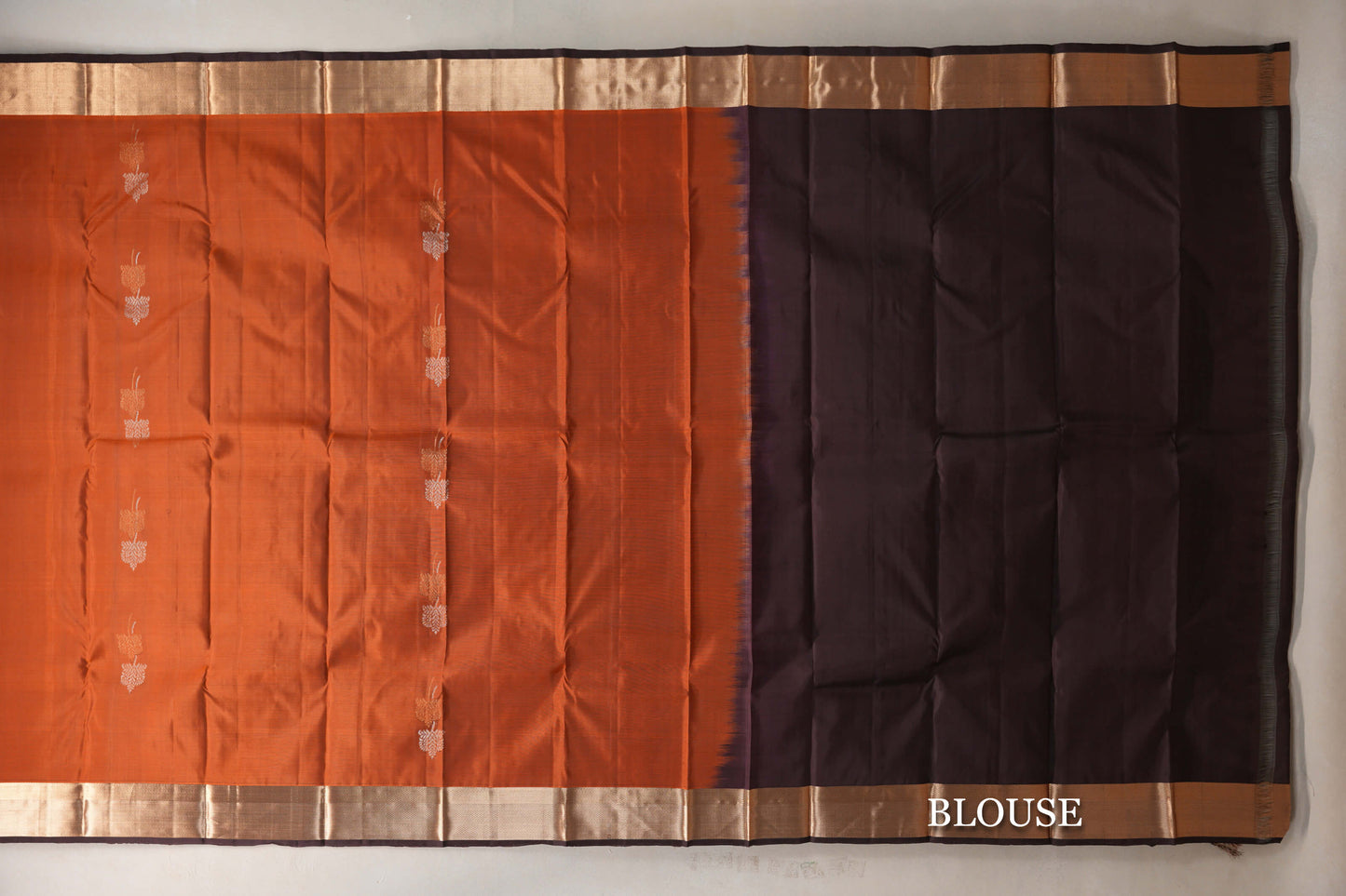 Brownish Orange with Dark Coffee Brown Light Weight Kanjivaram Silk Saree blouse