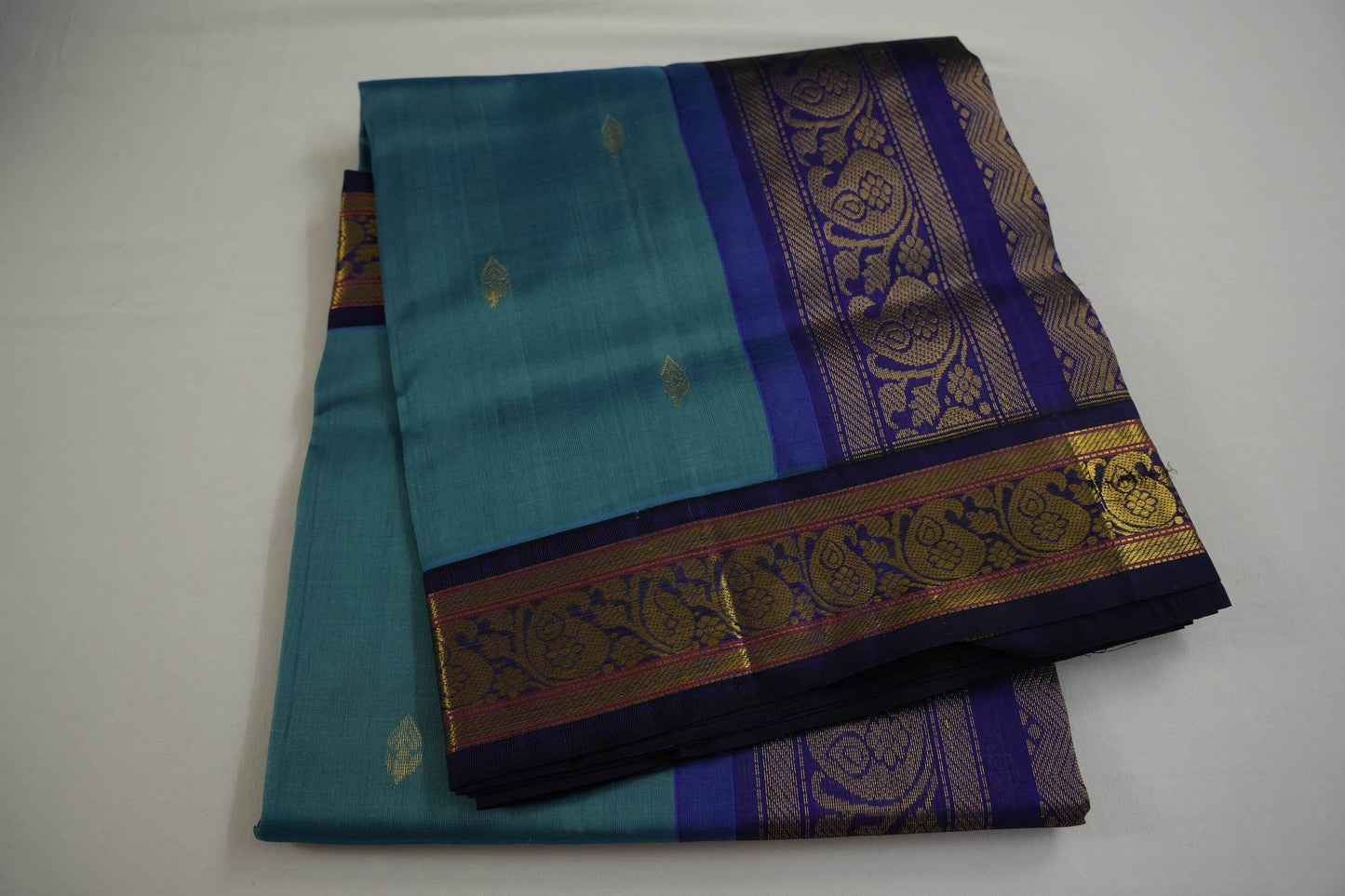 Peacock blue silk cotton saree