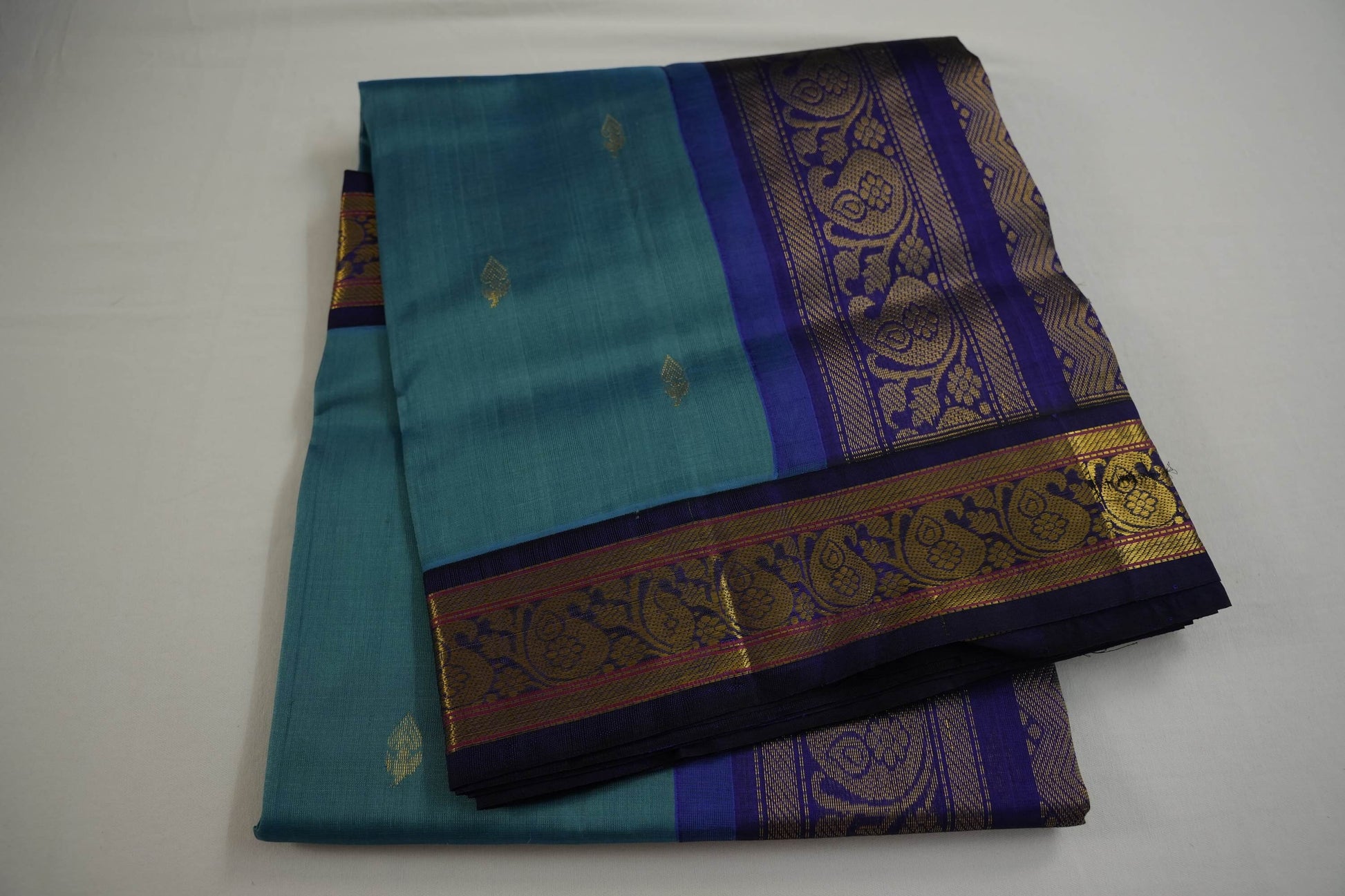 Peacock blue silk cotton saree