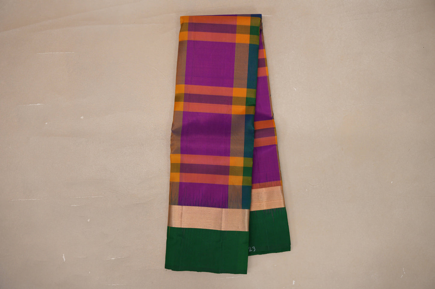 Online Multi Color Checks with Deep Bottle Green Borders Light Weight Kanjivaram Silk Saree