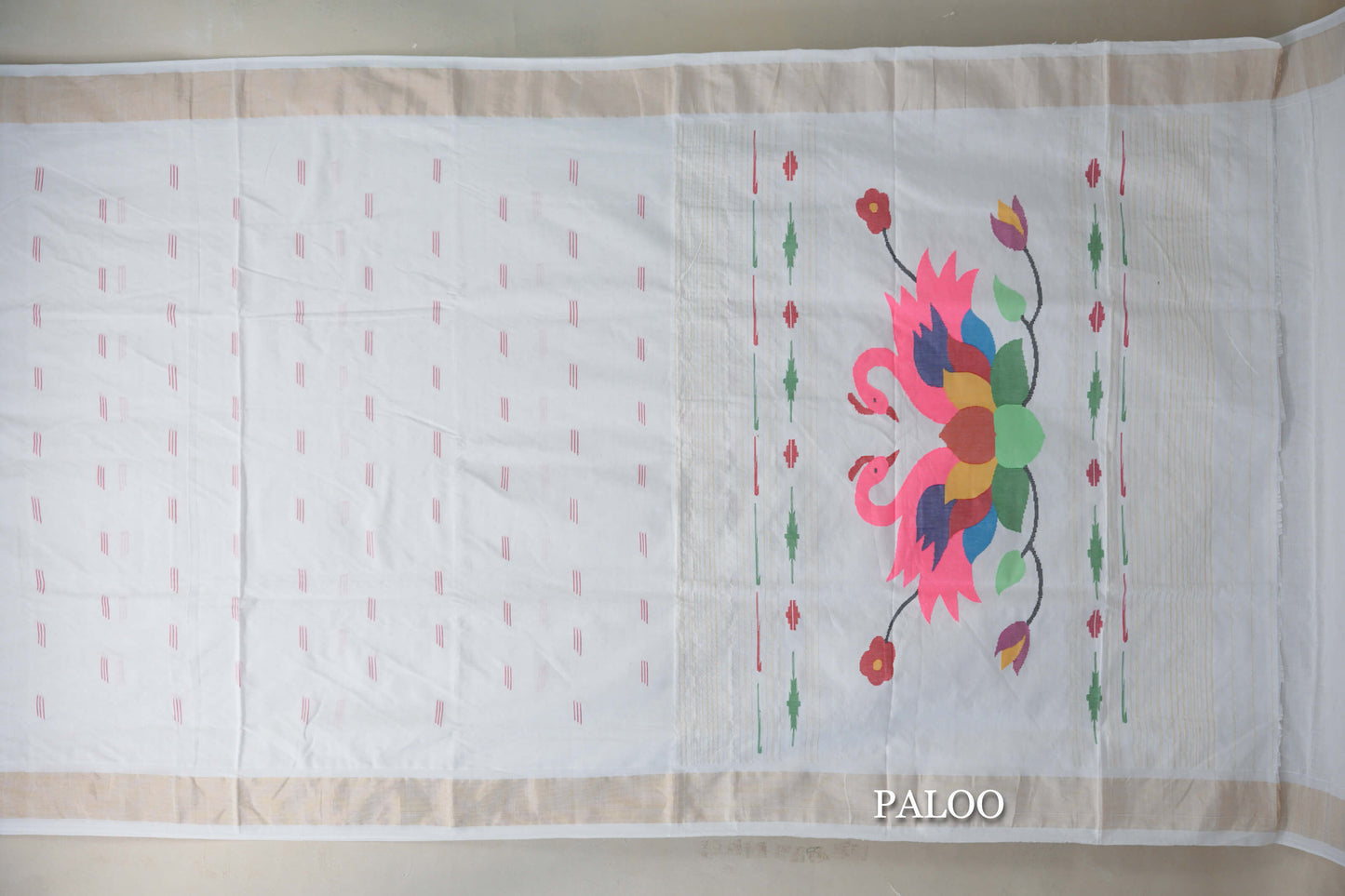 White Paithani Cotton Saree paloo