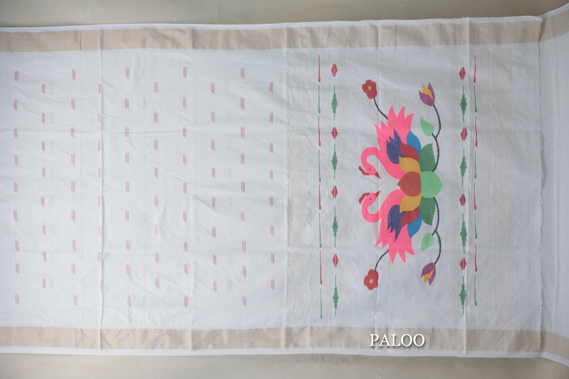 White Paithani Cotton Saree paloo