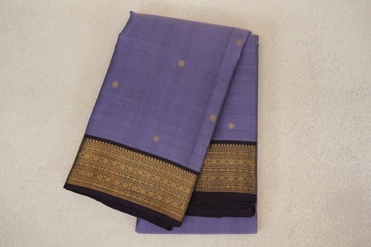 Lavender Purple with Dark Plum Borders Vintage Kanjivaram Silk Saree