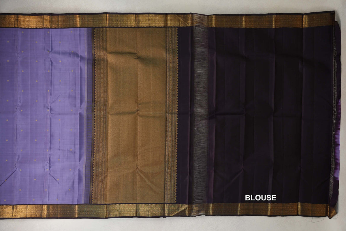 Lavender Purple with Dark Plum Borders Vintage Kanjivaram Silk Saree blouse