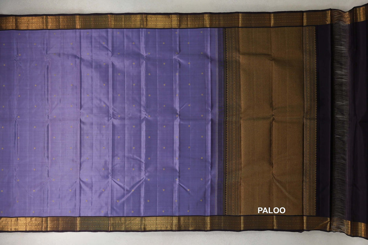 Lavender Purple with Dark Plum Borders Vintage Kanjivaram Silk Saree paloo