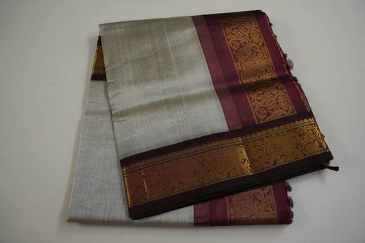 Silver grey silk cotton saree